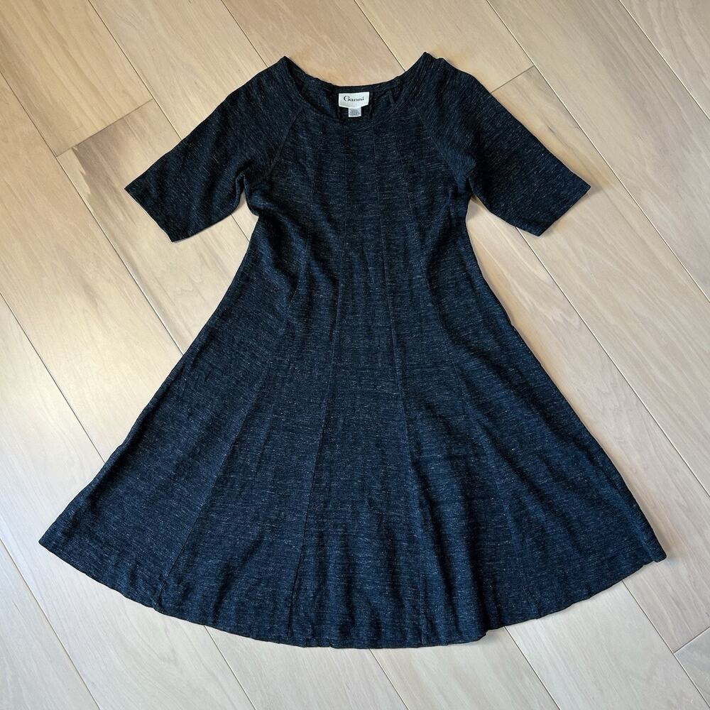 Ganni Threaded Trails Winter Jersey Dress Gray 3/4 Sleeve Women’s Medium